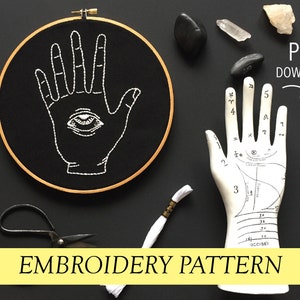 evil eye pattern Hand embroidery modern embroidery guide stitching tutorial diy embroidery patterns and how to hoop art sight of hand image 1