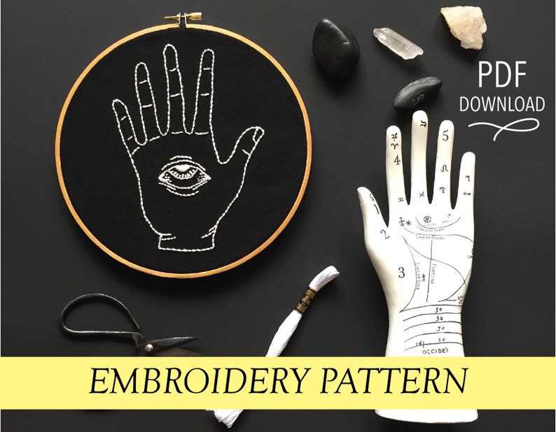 evil eye pattern Hand embroidery modern embroidery guide stitching tutorial diy embroidery patterns and how to hoop art sight of hand image 1