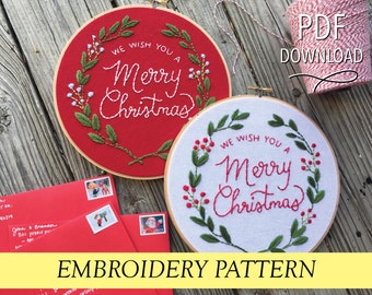 We Wish You A Merry Christmas // Hand Illustration & Calligraphy// 8" Embroidery Hoopart PDF Pattern