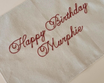 Custom Happy Birthday Hand Embroidered  Cotton Canvas Flag - Vintage Look | Wall Tapestry | Home Decor | Chainstitch Banner | Personalized
