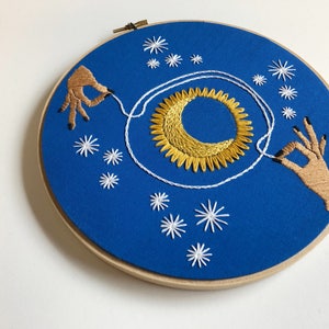The Sun and the Moon // Sun Moon Space Illustration with Hands // 8 Embroidery Hoopart PDF Pattern image 2