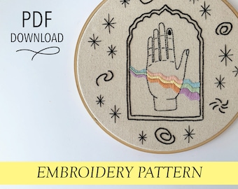 Rainbow hand pattern Hand embroidery modern embroidery guide stitching tutorial diy embroidery patterns and how to hoop art cosmos