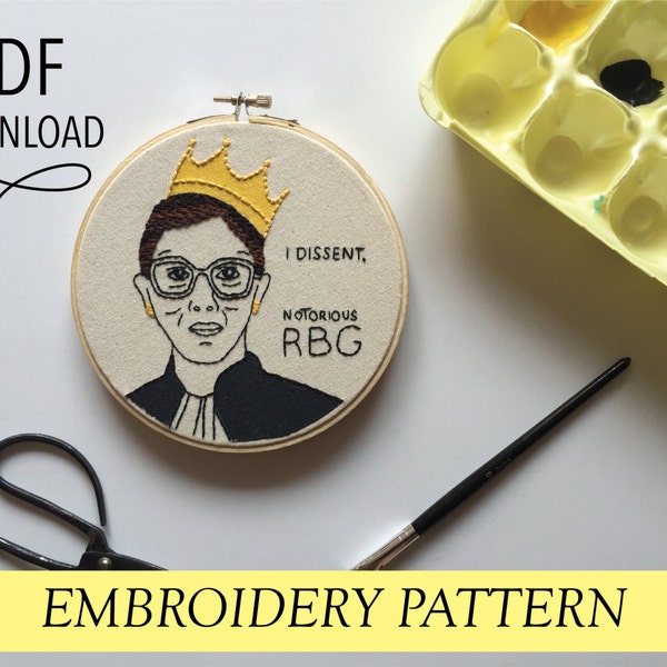 Ruth Bader Ginsburg // Notorious RBG Portrait Hoop // 6" Embroidery Hoopart PDF Pattern