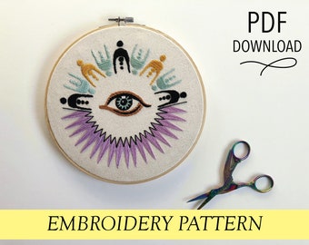 Signs of Life Evil Eye Star pattern Hand embroidery modern embroidery guide stitching tutorial diy embroidery patterns and how to hoop art