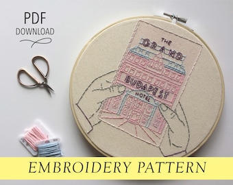 Grand Budapest Hotel Book // Wes Anderson // Indie Films // 8" Embroidery Hoopart PDF Pattern
