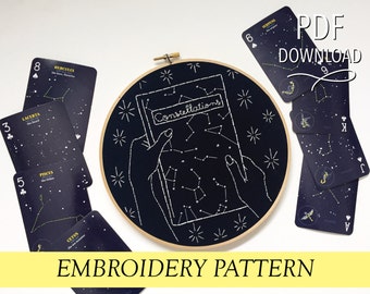Constellations Book with Hands // Universe Cosmos Space // 8" Embroidery Hoopart PDF Pattern
