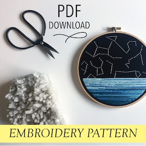 Stars and Sea pattern Hand embroidery modern embroidery guide stitching tutorial diy embroidery patterns and how to hoop art flower