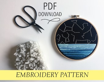 Stars and Sea pattern Hand embroidery modern embroidery guide stitching tutorial diy embroidery patterns and how to hoop art flower