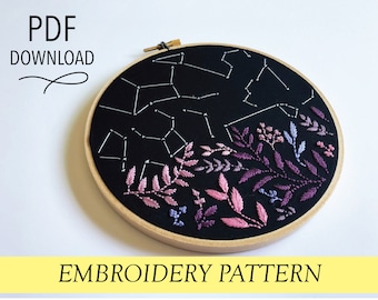Stars and Wildflowers pattern Hand embroidery modern embroidery guide stitching tutorial diy embroidery patterns and how to hoop art flower