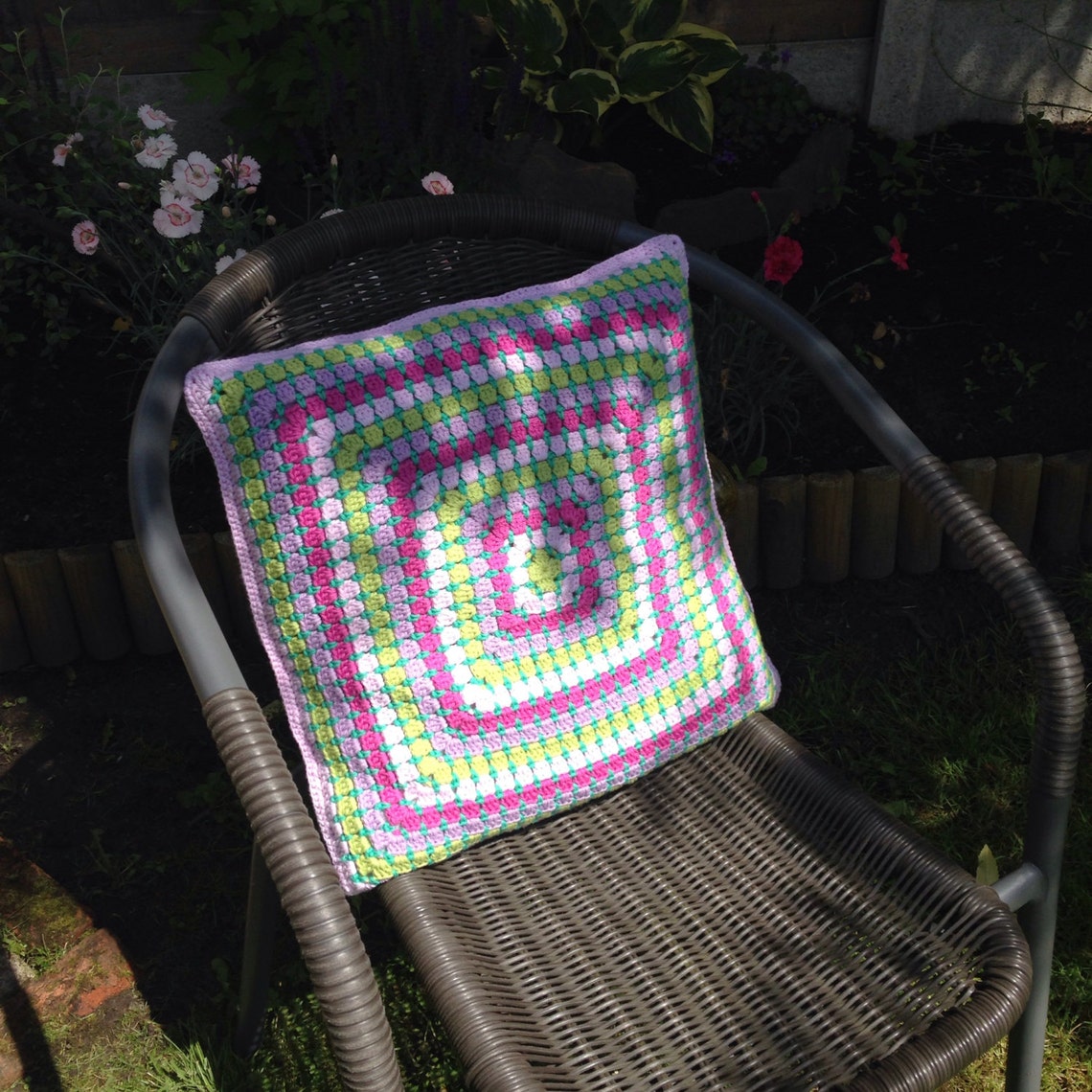 Crochet Cushion/pillow Cover. Rainbow Crochet Cushion Cover, Boho