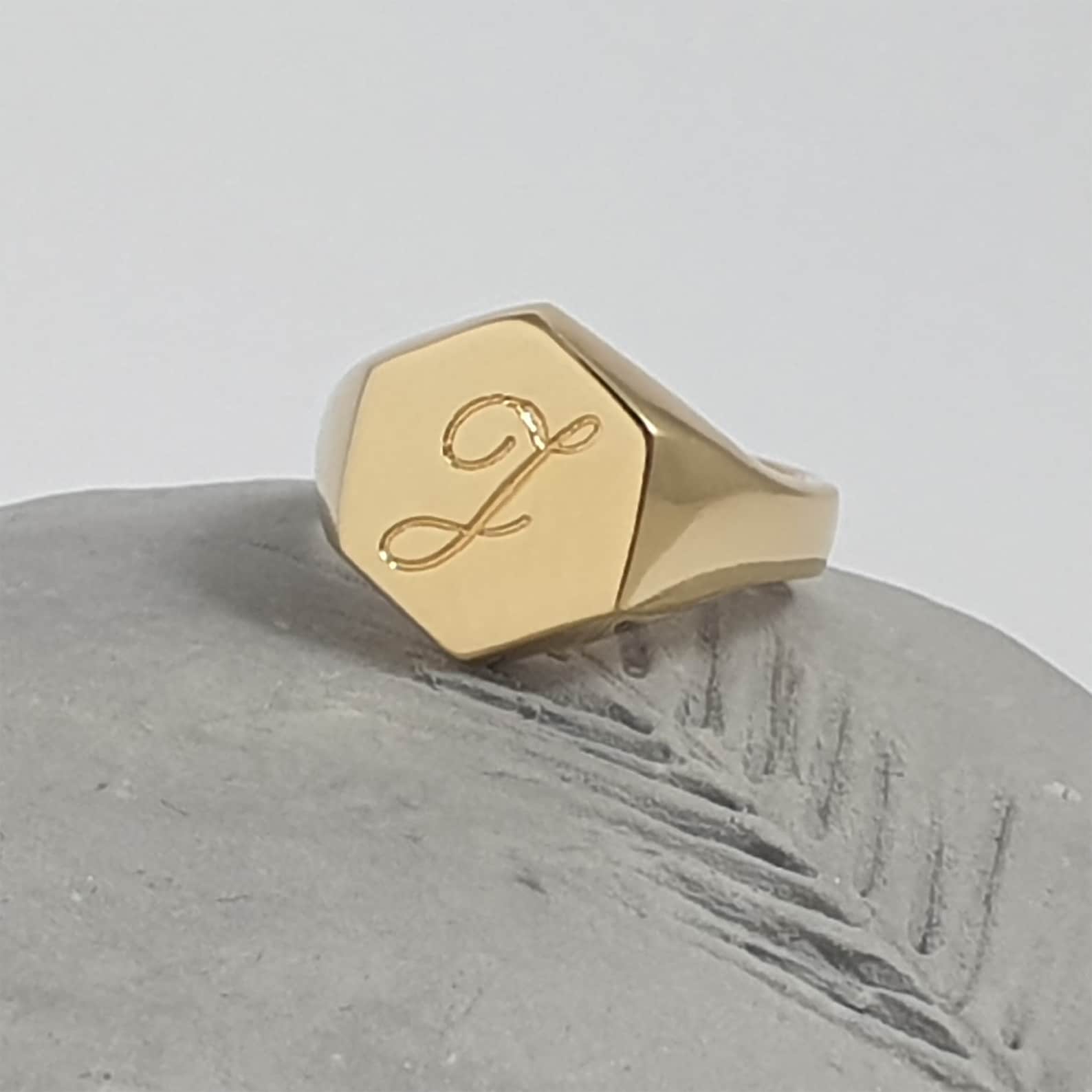 Gold men's pinky ring engraved with initial letters Etsy