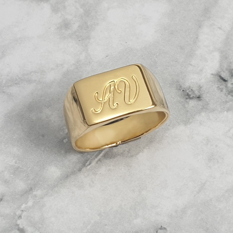 Men's Pinky Ring Engraved With Monogram Initial Letters Etsy