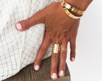 Gold Boho Ring, Personalized Band Ring, Gold Engraved Ring, Custom Name Ring, Inspirational Ring, Gold Personalized Ring, Gold Custom Ring