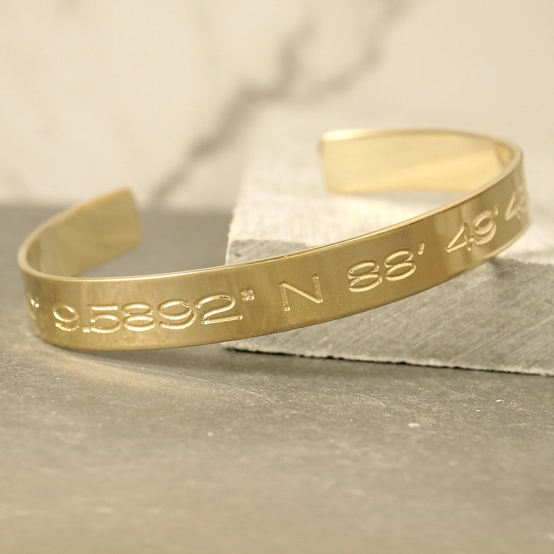 Gold bangle bracelet engraved with names and quote of your choice Personalized cuff bracelet for Men Women