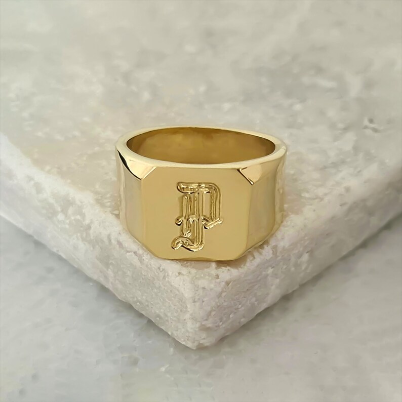 Men's Gold Pinky Ring Engraved With Initials Custom Etsy