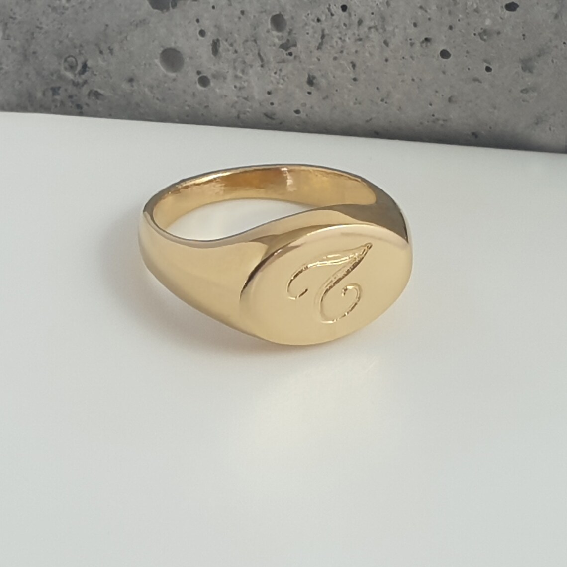Oval men's gold pinky ring engraved with initial letters Etsy