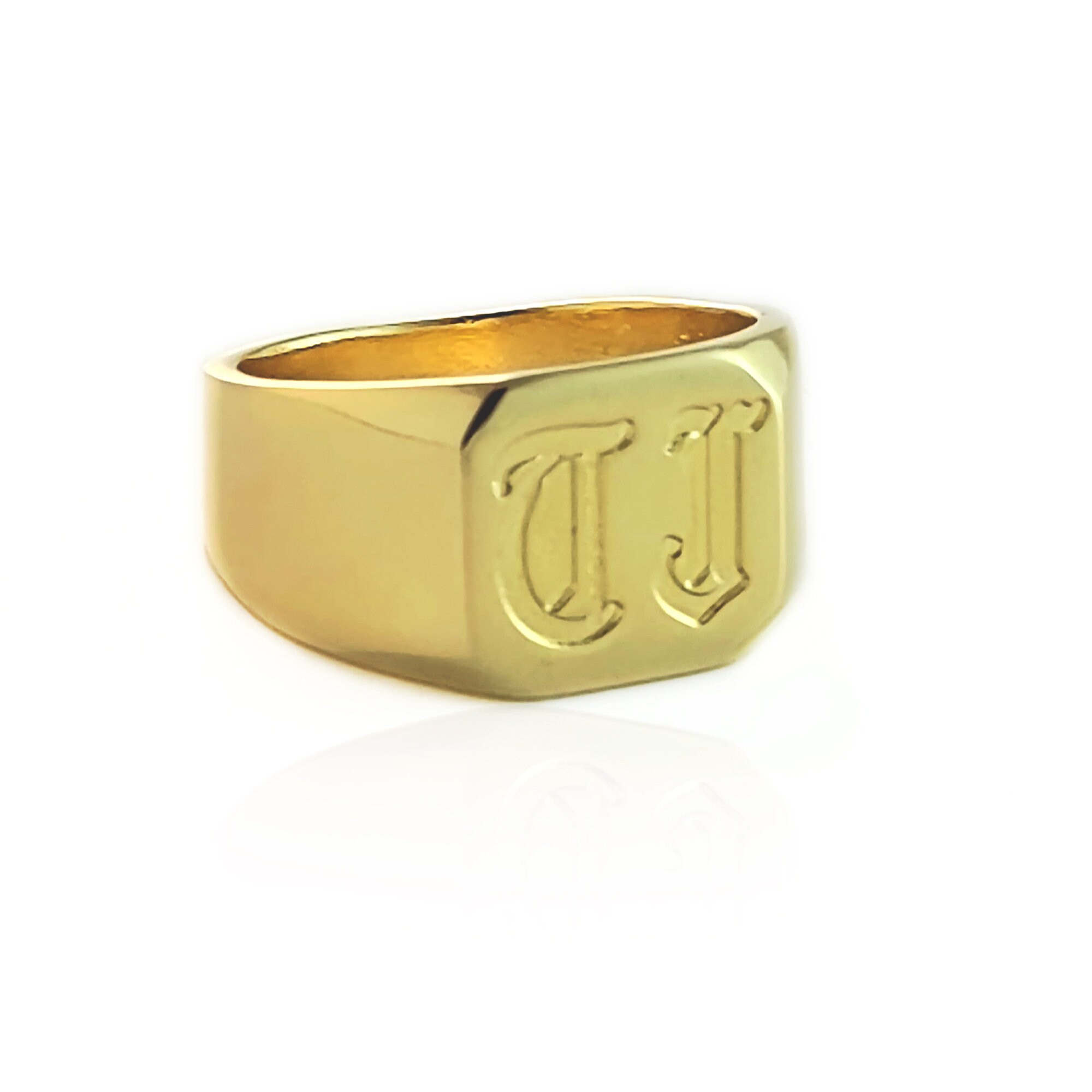 Men's Gold Pinky Ring Engraved With Initials Custom Etsy