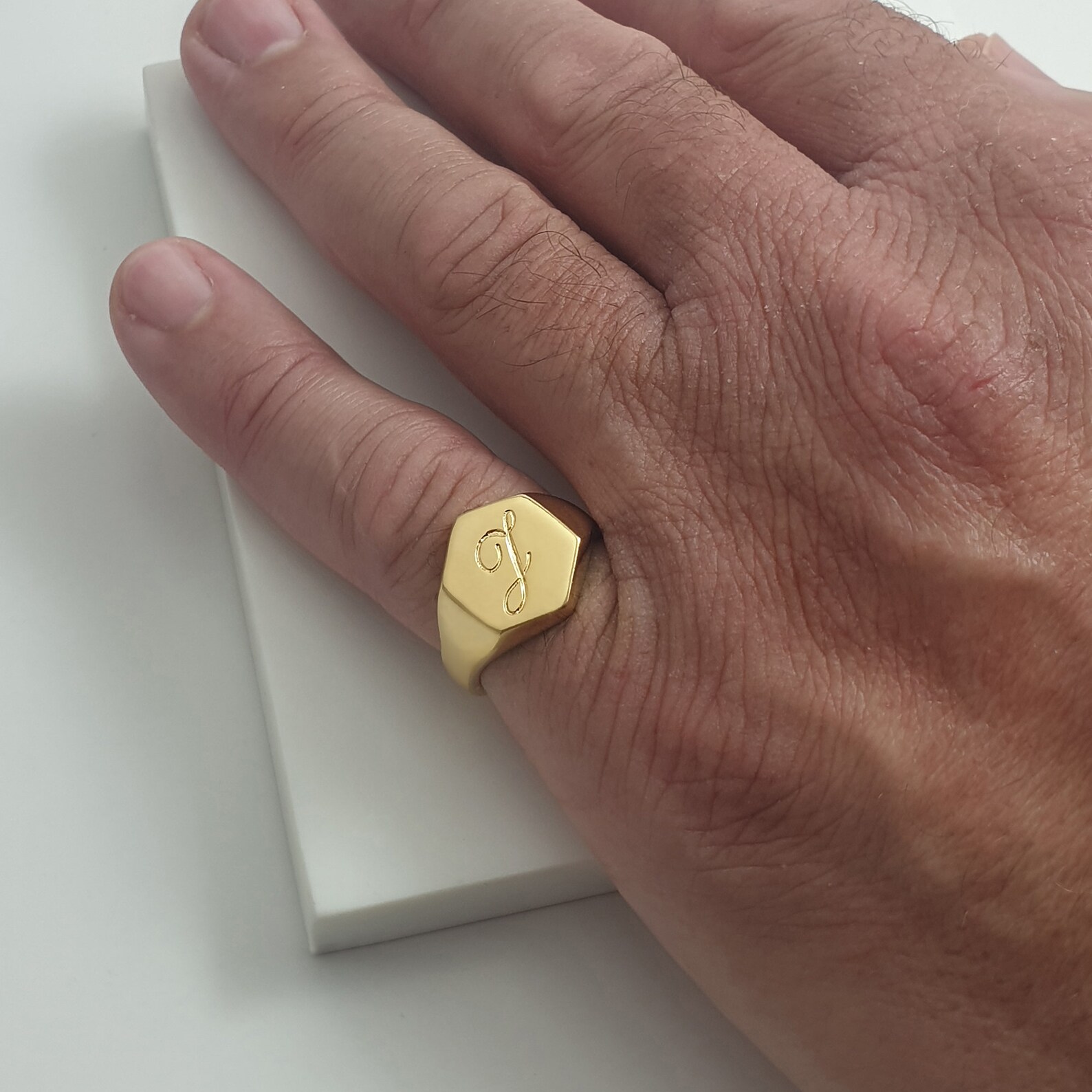 Gold men's pinky ring engraved with initial letters Etsy