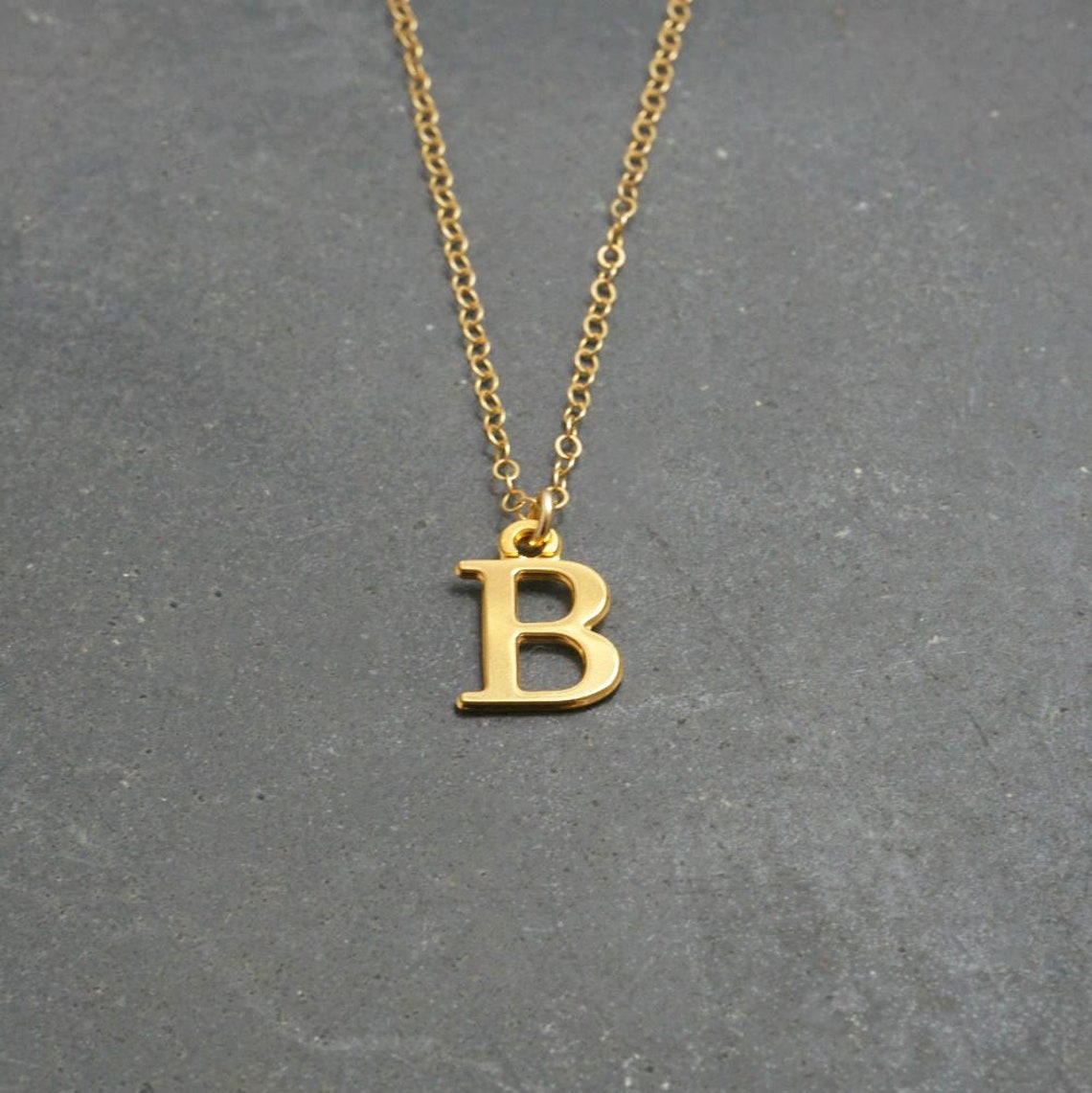 Gold initial necklace for women Gold letter B pendant Etsy
