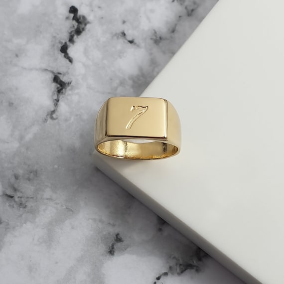 Men's signet ring, Custom engraved rectangle signet ring, Personalized men's pinky ring in sterling silver/ gold plated, Custom ring for dad