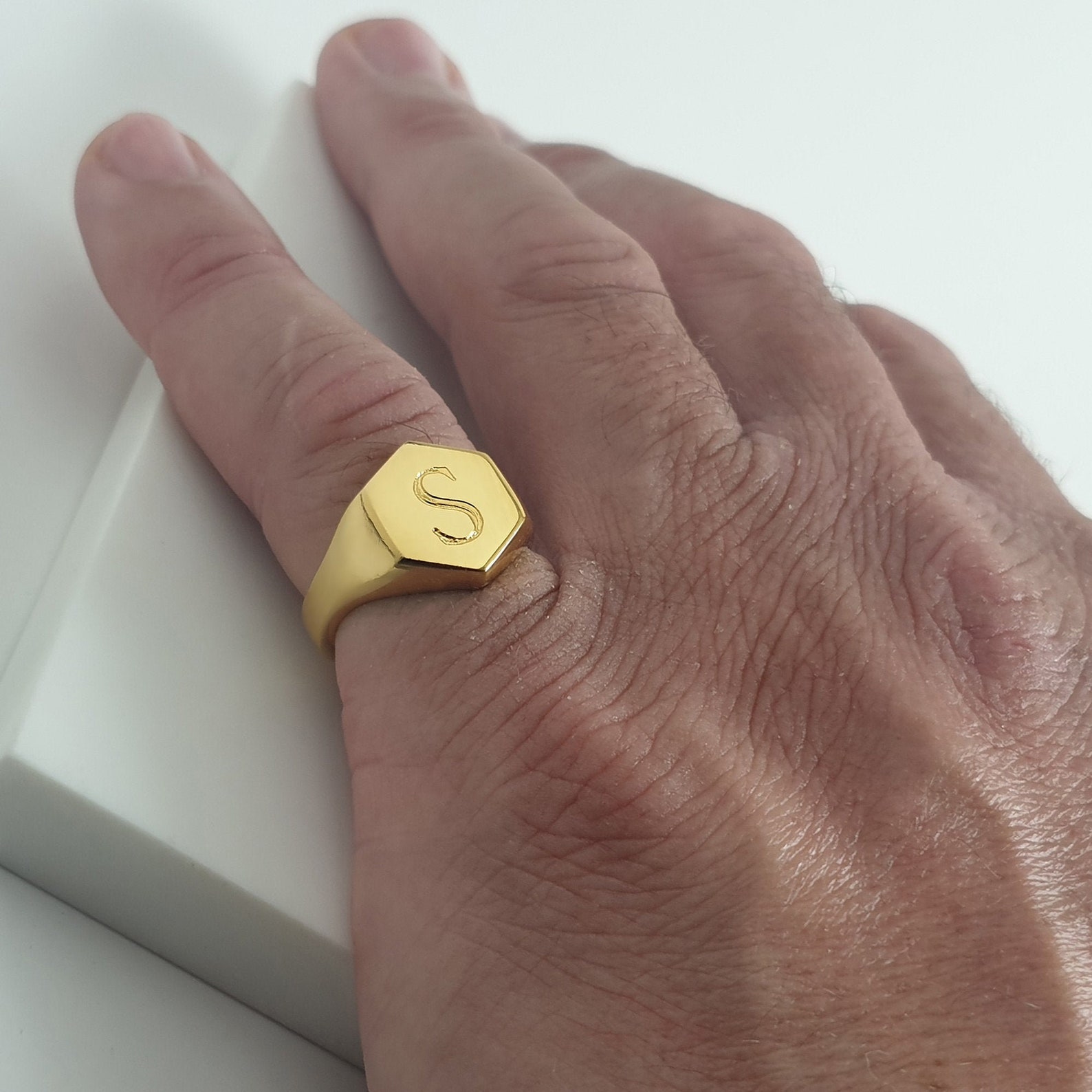 Gold men's pinky ring engraved with initial letters Etsy