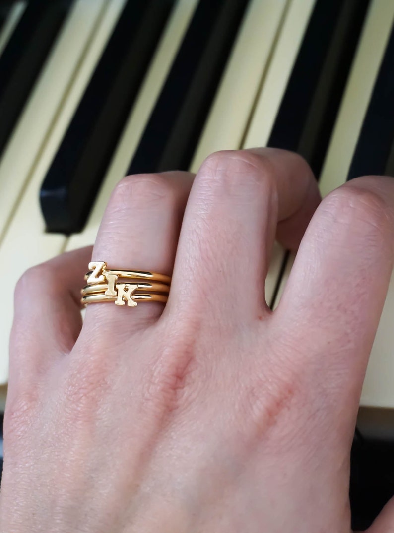Gold Initial letter ring for women Custom stackable Initial Etsy