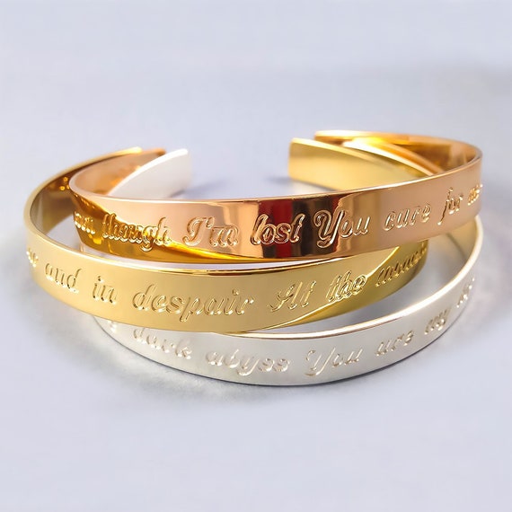 Phrase Stainless Steel Personalize Bangle Names Silver Rose or Gold Custom Bangle Bracelet Personalize Quote Mother/'s Gift Scripture
