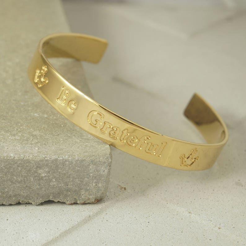 Gold bangle bracelet engraved with names and quote of your choice Personalized cuff bracelet for Men Women