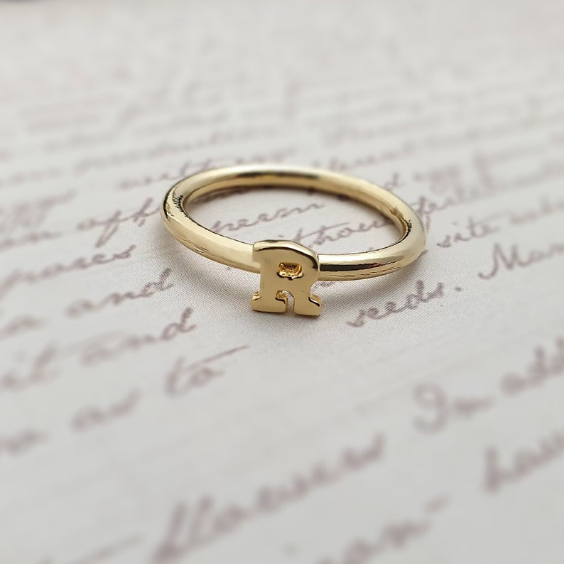 Gold Initial Letter Ring for Women Custom Stackable Initial Etsy