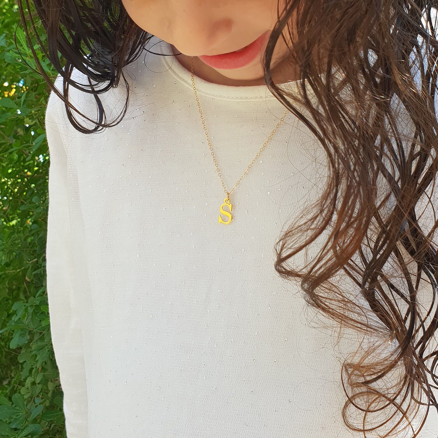 Gold Initial S Necklace for Girls and 