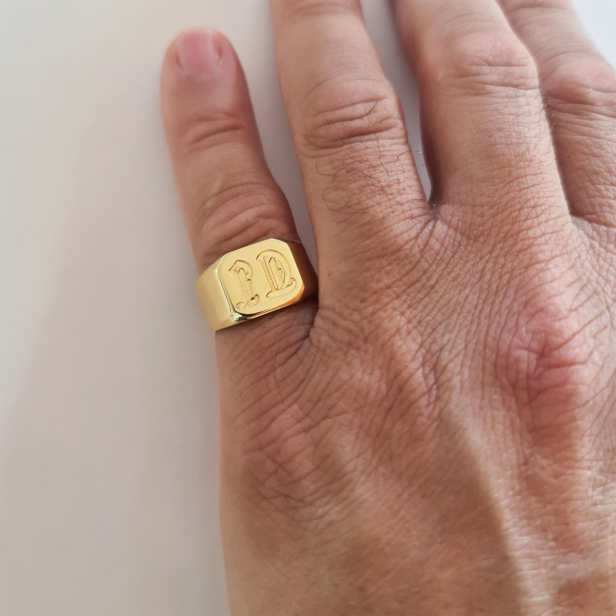 Men's pinky ring engraved with monogrammed initial letters Gold plated  Sterling silver custom signet ring for men Male pinky signet ring