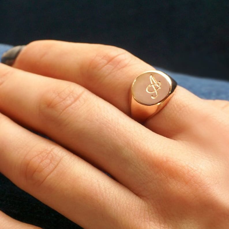 Women's Ring Engraved With Initial Letter in Gold Etsy