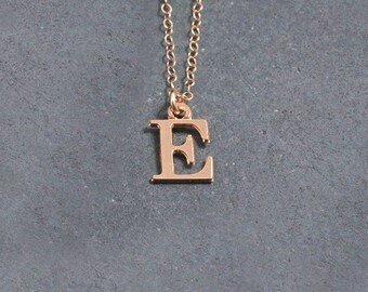 Rose Gold Initial Necklace Letter E 
