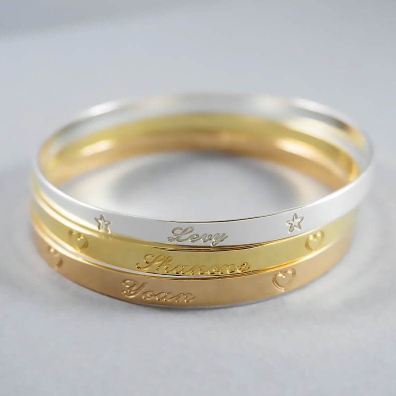 Gold bangle bracelet for women with engraved names Custom Etsy