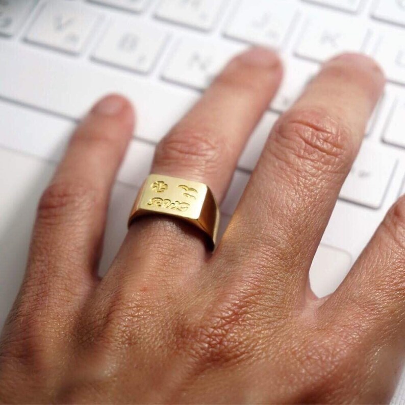 Men's Ring Custom Engraved Rectangle Ring Etsy