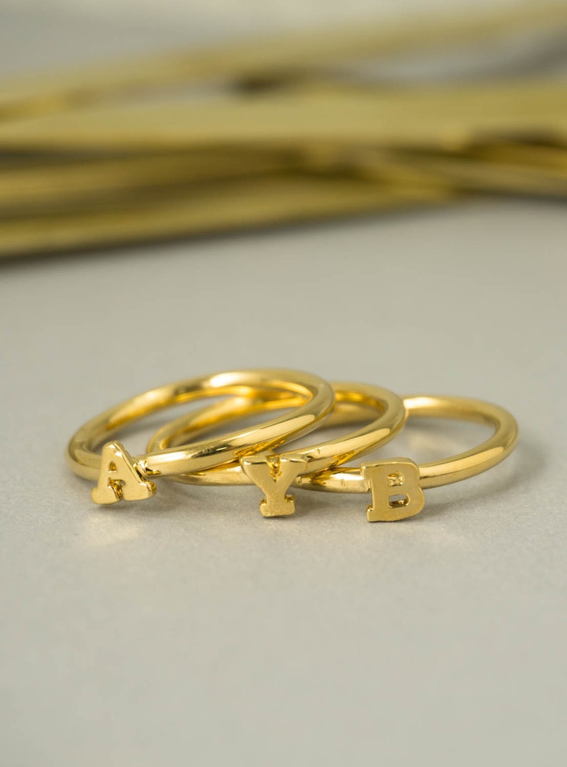 Gold Initial Letter Ring for Women Custom Stackable Initial Etsy India