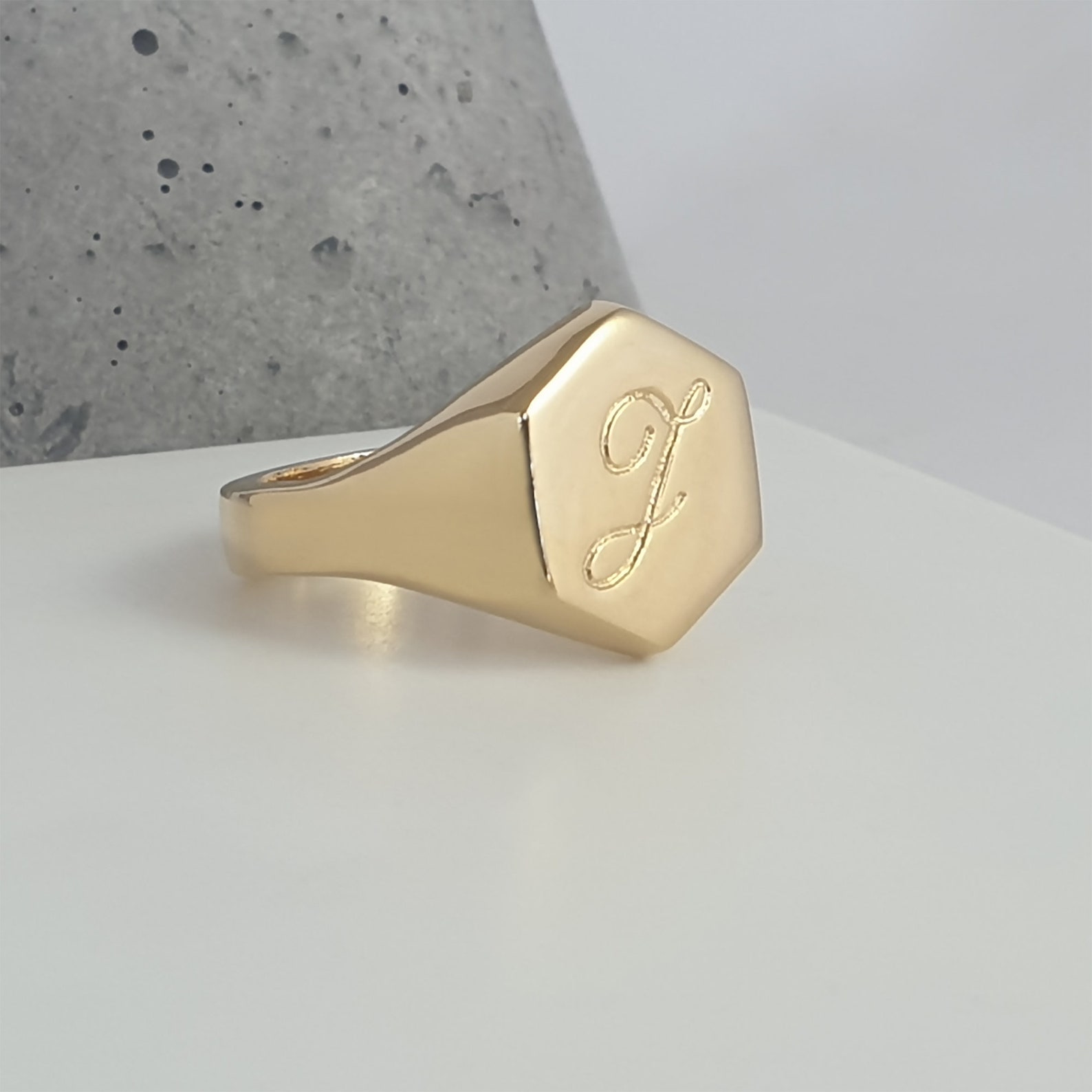 Gold men's pinky ring engraved with initial letters Etsy