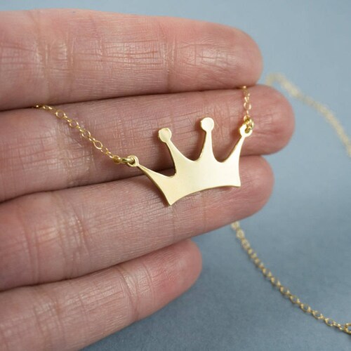 Engravable Crown Necklace Custom Gold 