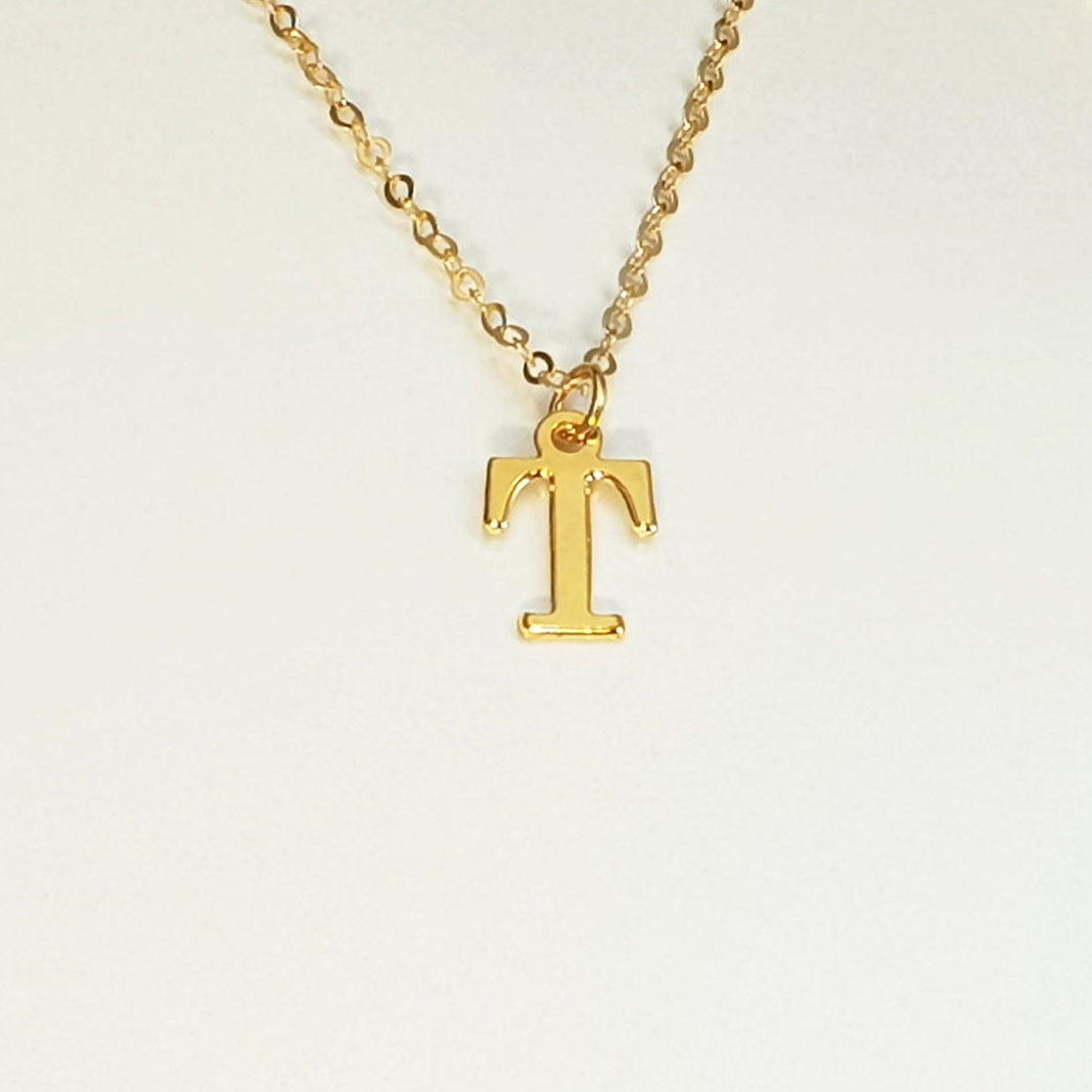 Gold Initial T Necklace for Girls and 
