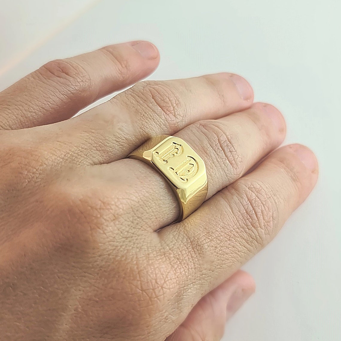 Men's gold pinky ring engraved with initials Custom Etsy