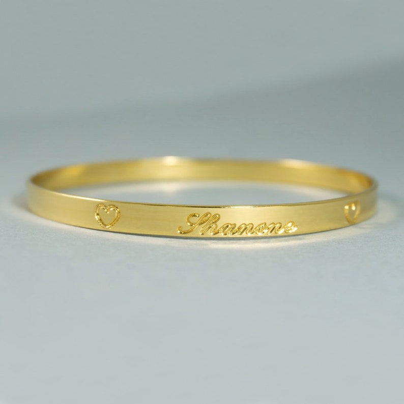 Gold Bangle Bracelet With Your Custom Engraving Personalised Etsy