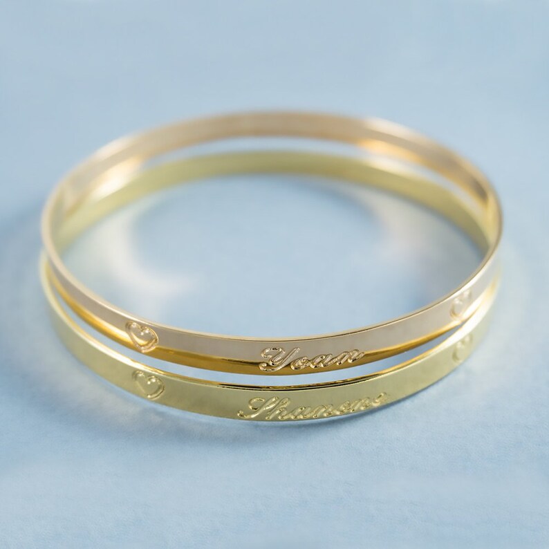 Gold Bangle Bracelet With Your Custom Engraving Personalised Etsy