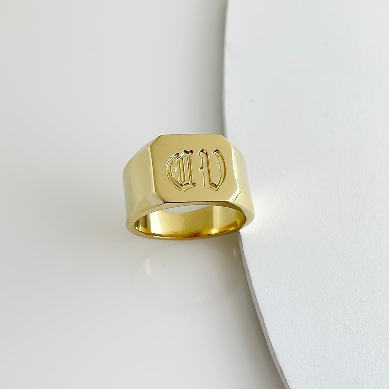 Men's Gold Pinky Ring Engraved With Initials Custom Etsy
