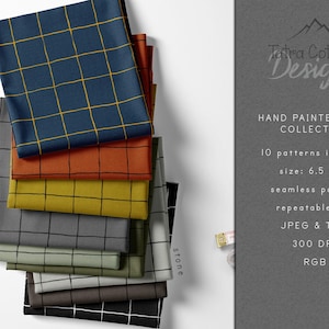 Grid Check Fabric Pattern Set: Handgemalte, nahtlose Designs (Digitaler Download