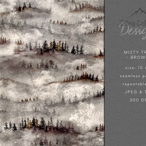 Seamless Forest Pattern in Brown, Misty Tree Seamless File, Digital Download