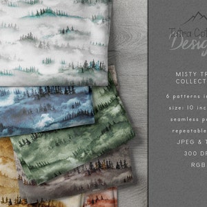 Forest Seamless Pattern Set: Misty Trees Fabric Design (Digital Download, 300dpi)
