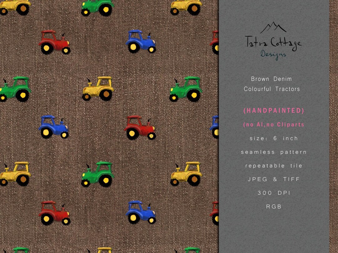 Tractor Seamless Pattern for Boys on Brown Denim - Digital Download - Etsy