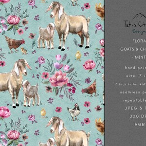 Goat Fabric Pattern with Chickens - Farm Seamless File (Digital Download)