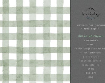 Sage Gingham Seamless Pattern File - Green & White Plaid Fabric Design (Digital Download)