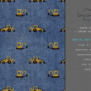 Denim Seamless Pattern Fabric Print with Excavator - Print Your Own (Digital Download)